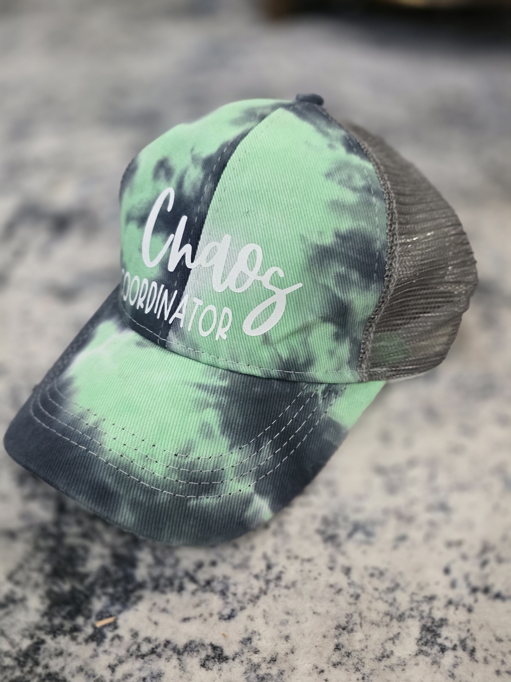 Green Tie-Dye Ponytail Trucker Hat